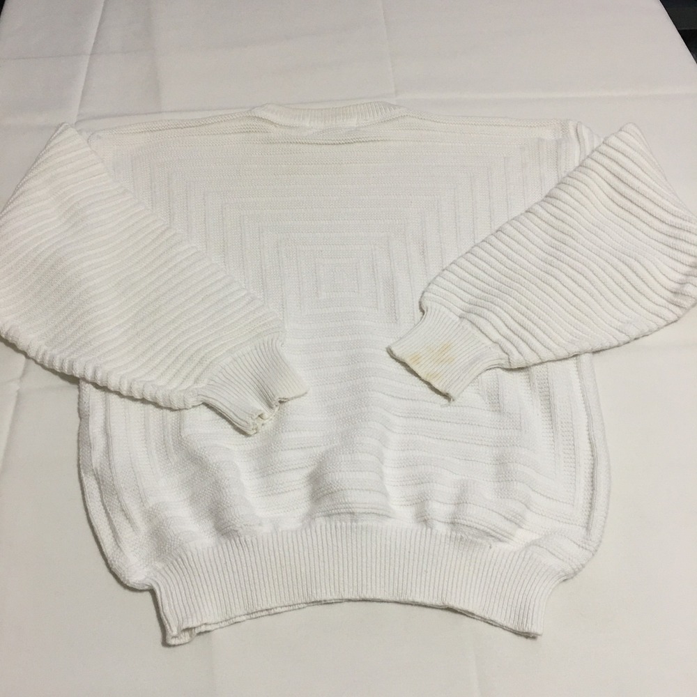 Christian Dior Knit Sweater Men Medium White Geometric Textured Ribbed Pullover - Picture 11 of 14